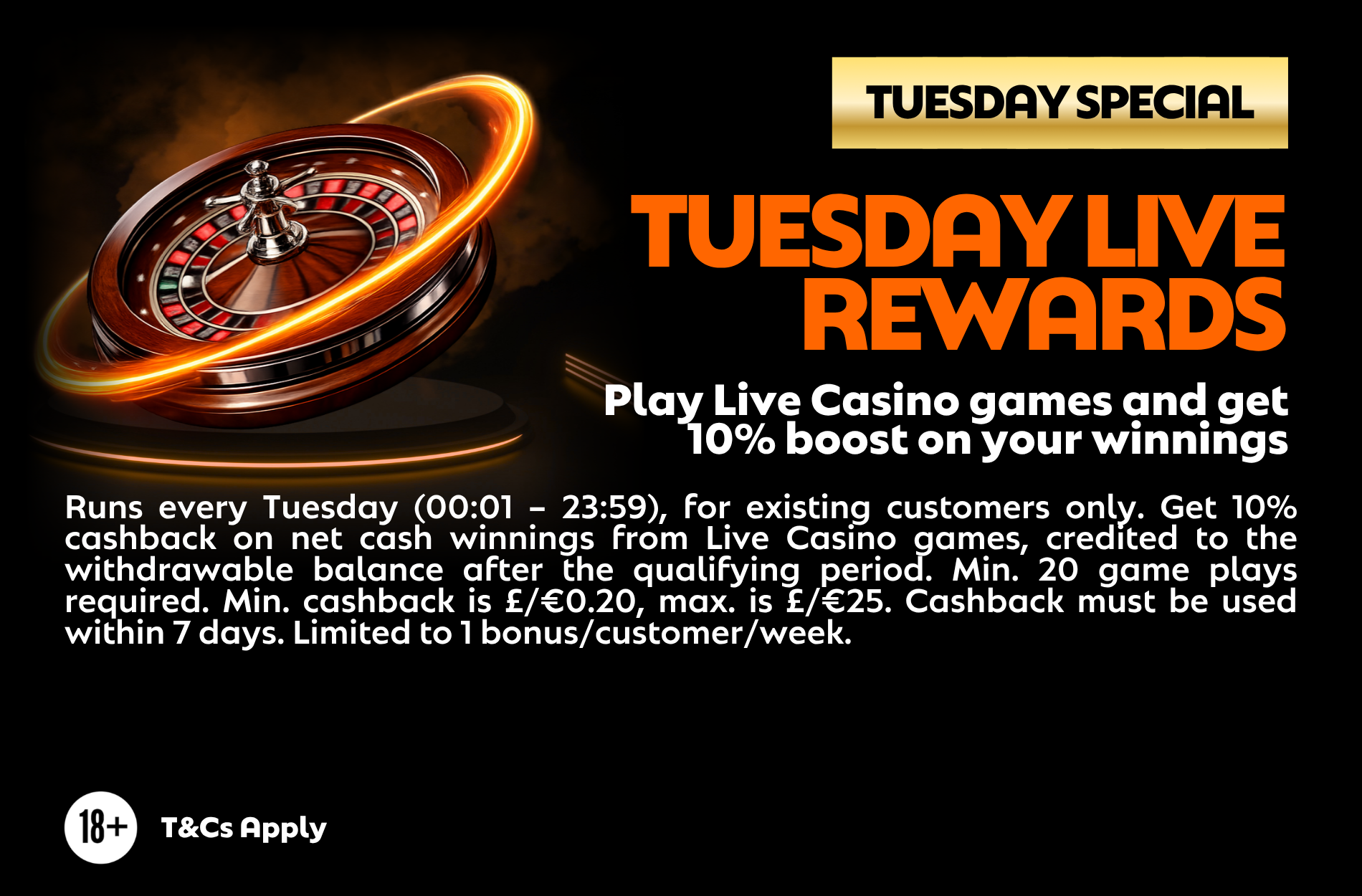 Screenshot of a promotional page showing a weekly live casino rewards offer